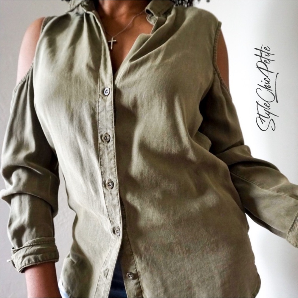Anthropology Cloth & Stone olive Cold Shoulder Top Size XS 🥳HP - Picture 5 of 7